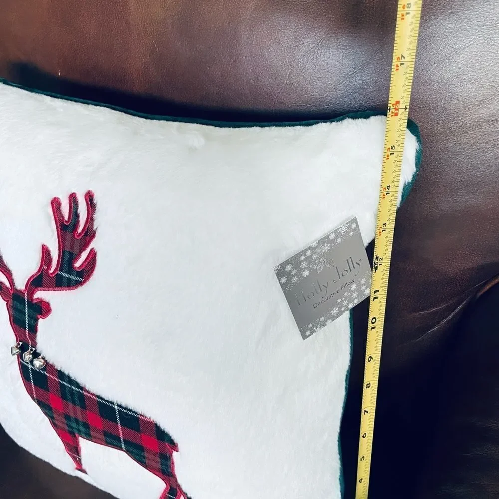 Christmas Reindeer Plaid Deer Faux Fur Throw Pillow